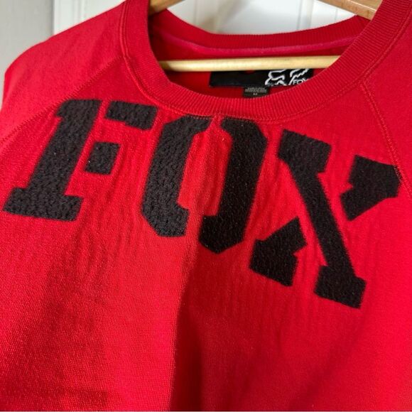 Y2K Fox Racing Red Black Logo Spellout Scoop Neck Sweatshirt Sz M Grunge Mcbling - Picture 6 of 8